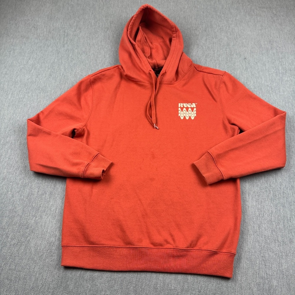 RVCA Hoodie Mens Extra Small‎ XS Orange At Ease Graphic Balance Of Opposites